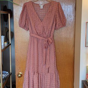 NEW Flowy Short Sleeve Rose Color Midi-dress